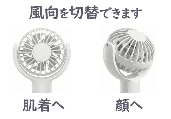 エアシャツ扇風機の首振り機能によって風向を変えられることを図示している