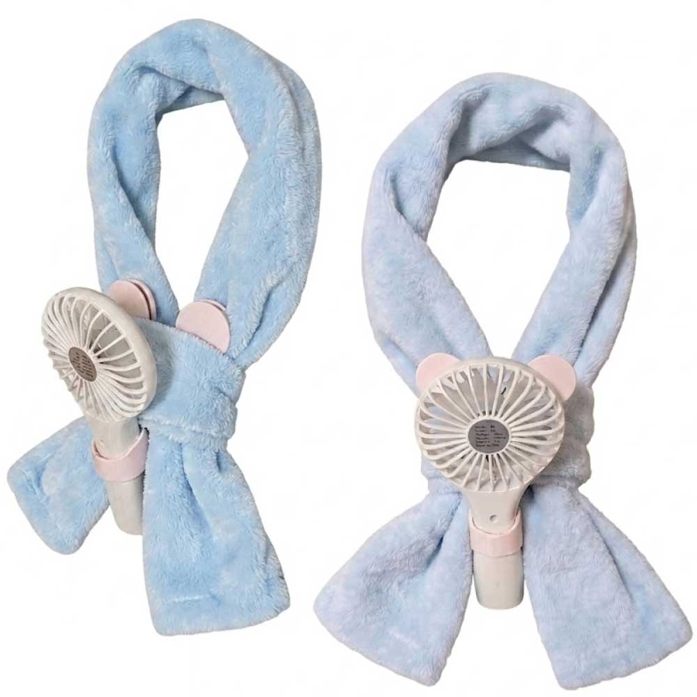 夏フェスのマフラータオル（ロングタオル）にハンディファンを取り付けた様子